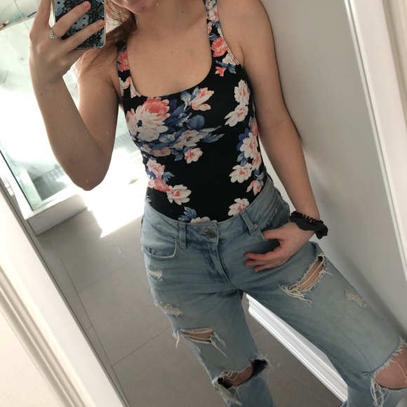 Garage Tops - Garage Black Floral Bodysuit!